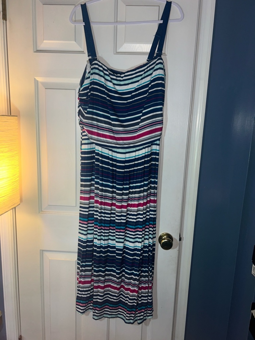 Lane Bryant Navy, White and Pink Striped Maxi Dress